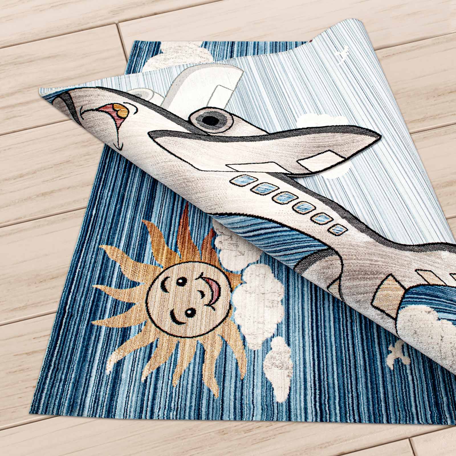 Angora Home Kids Uçak Desenli Mavi Çocuk Halısı - 3