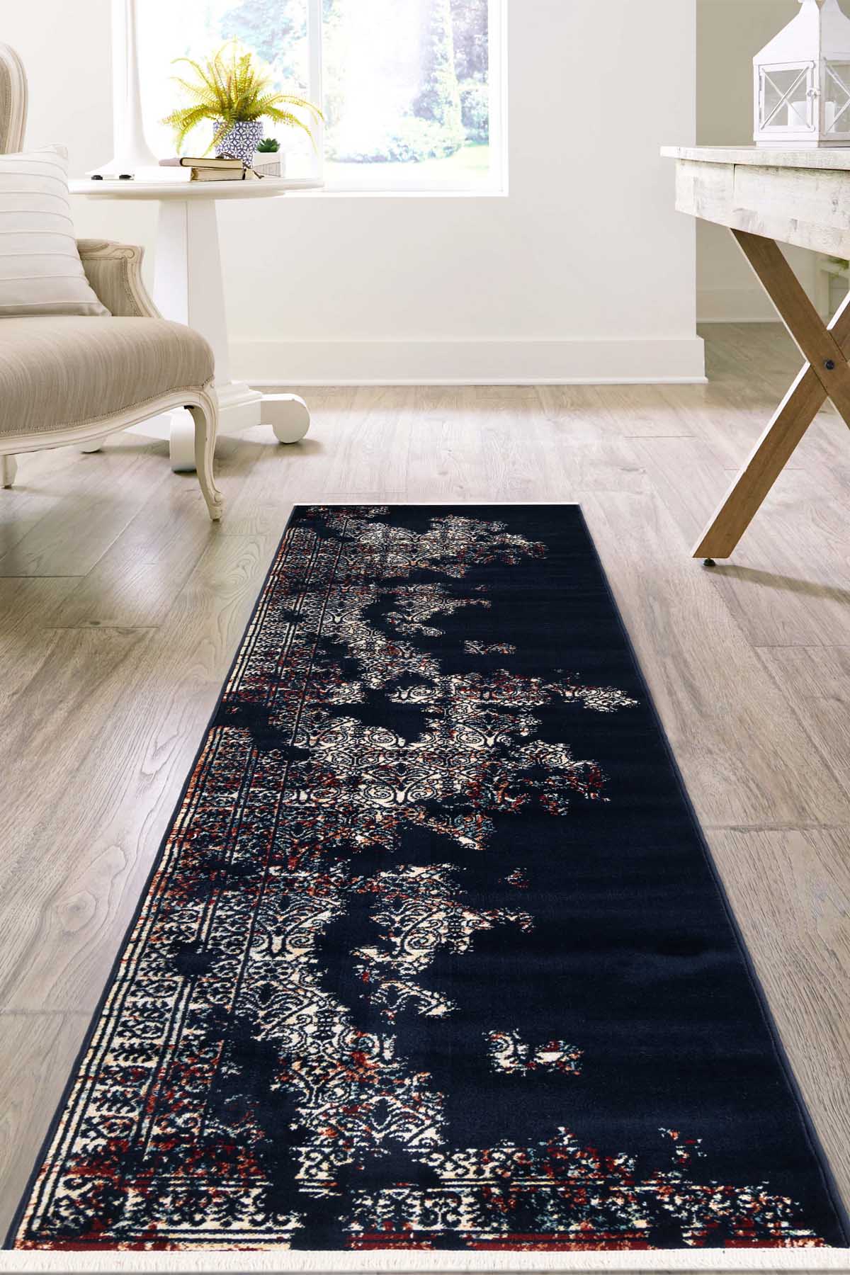 Angorahome Ethnic Dokuma Makine Halısı 1915NVY 80 x 305 Dikdörtgen - 4