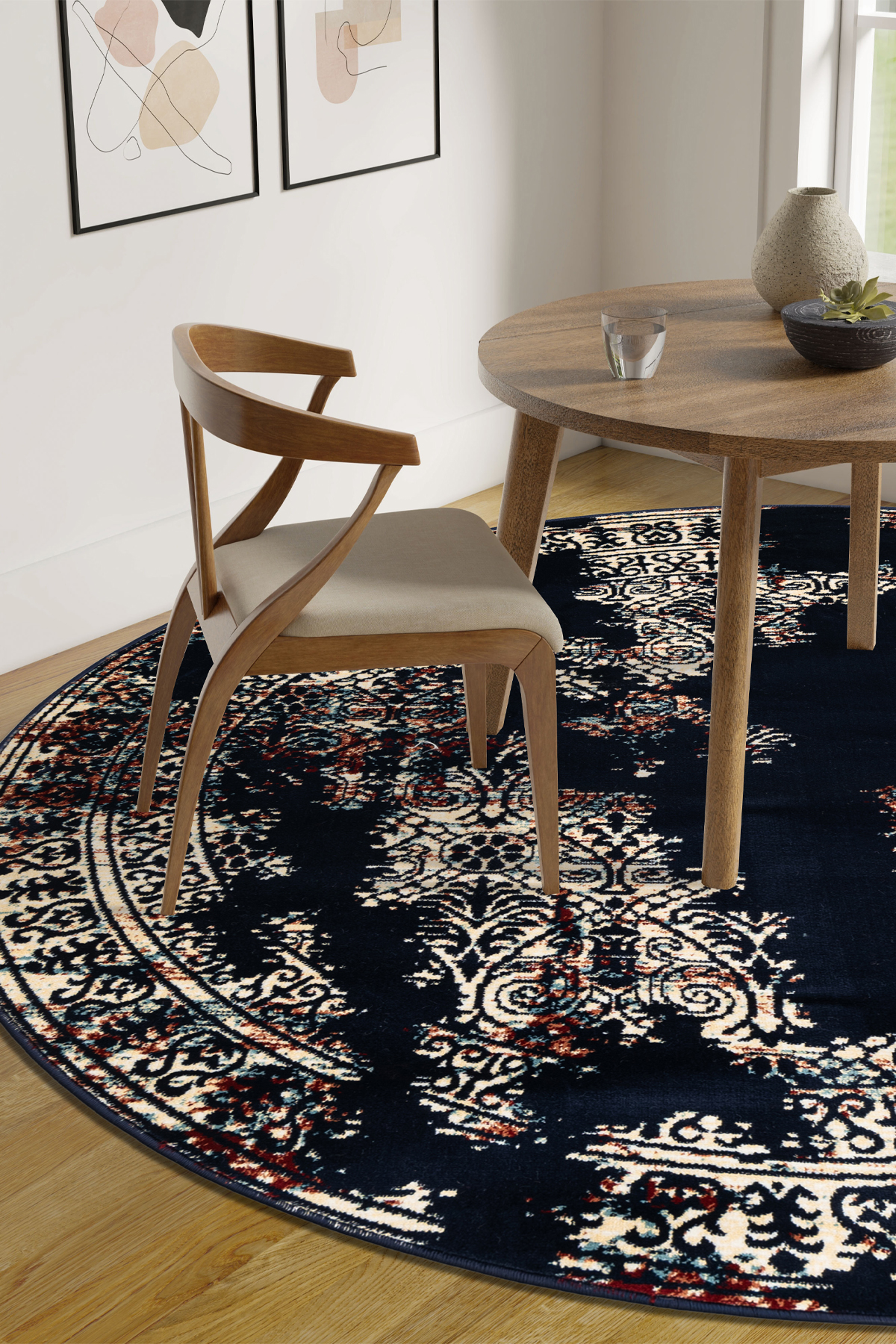 Angorahome Ethnic Dokuma Makine Halısı 1915NVY 160 x 160 Yuvarlak - 5