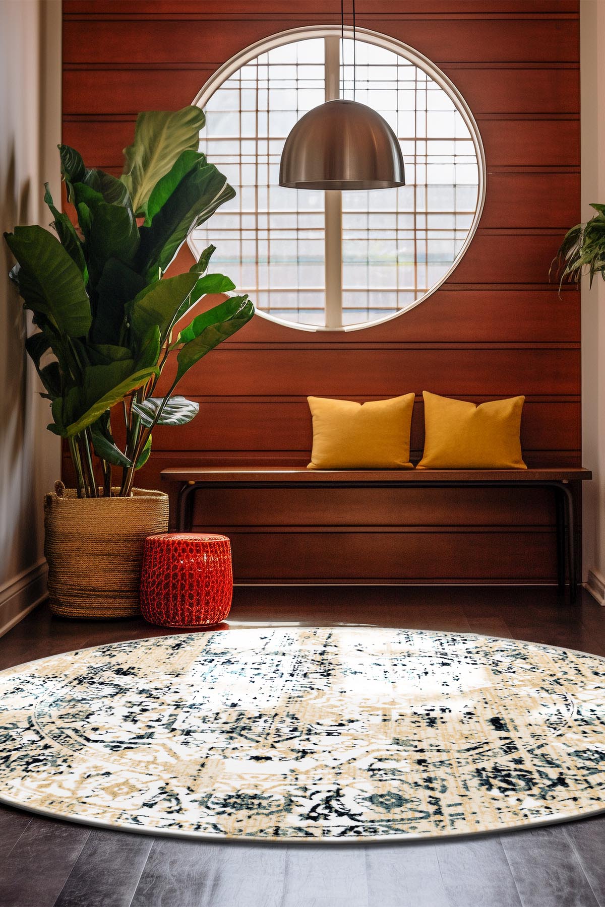 Angorahome Ethnic Dokuma Makine Halısı 1920KR 160 x 160 Yuvarlak - 2