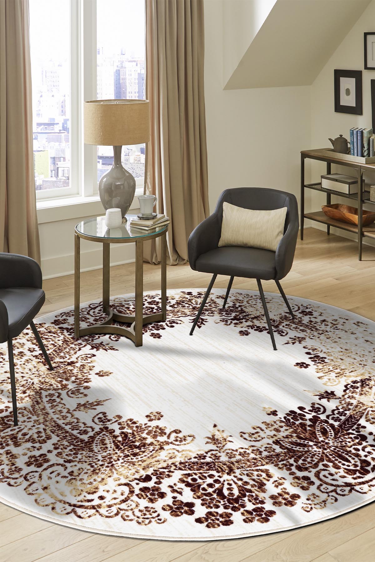 Angorahome Ethnic Dokuma Makine Halısı 1921KR 160 x 160 Yuvarlak - 2