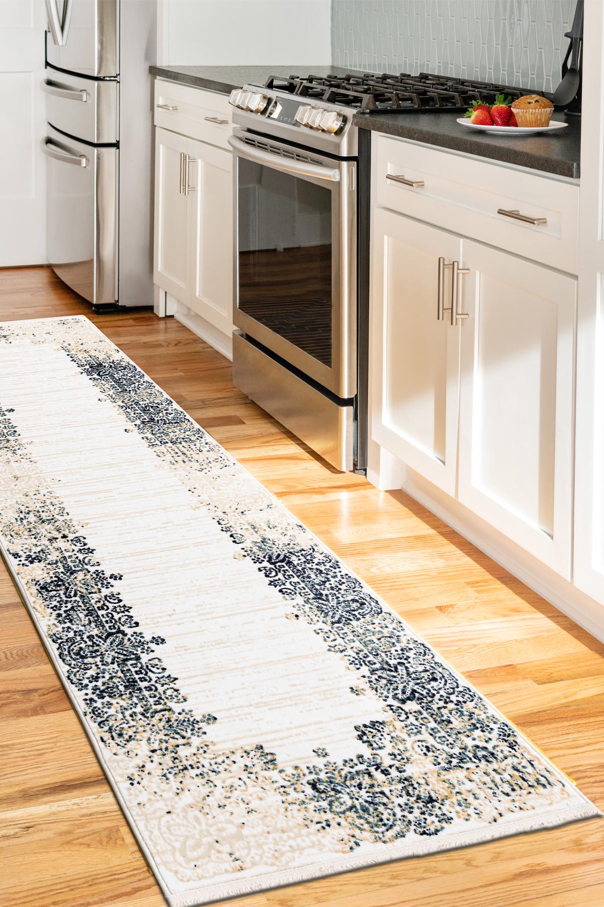 Angorahome Ethnic Dokuma Makine Halısı 1922NVY 80 x 305 Dikdörtgen - 2