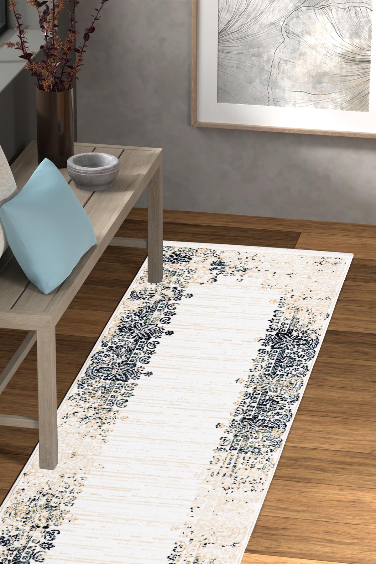 Angorahome Ethnic Dokuma Makine Halısı 1922NVY 80 x 305 Dikdörtgen - 5