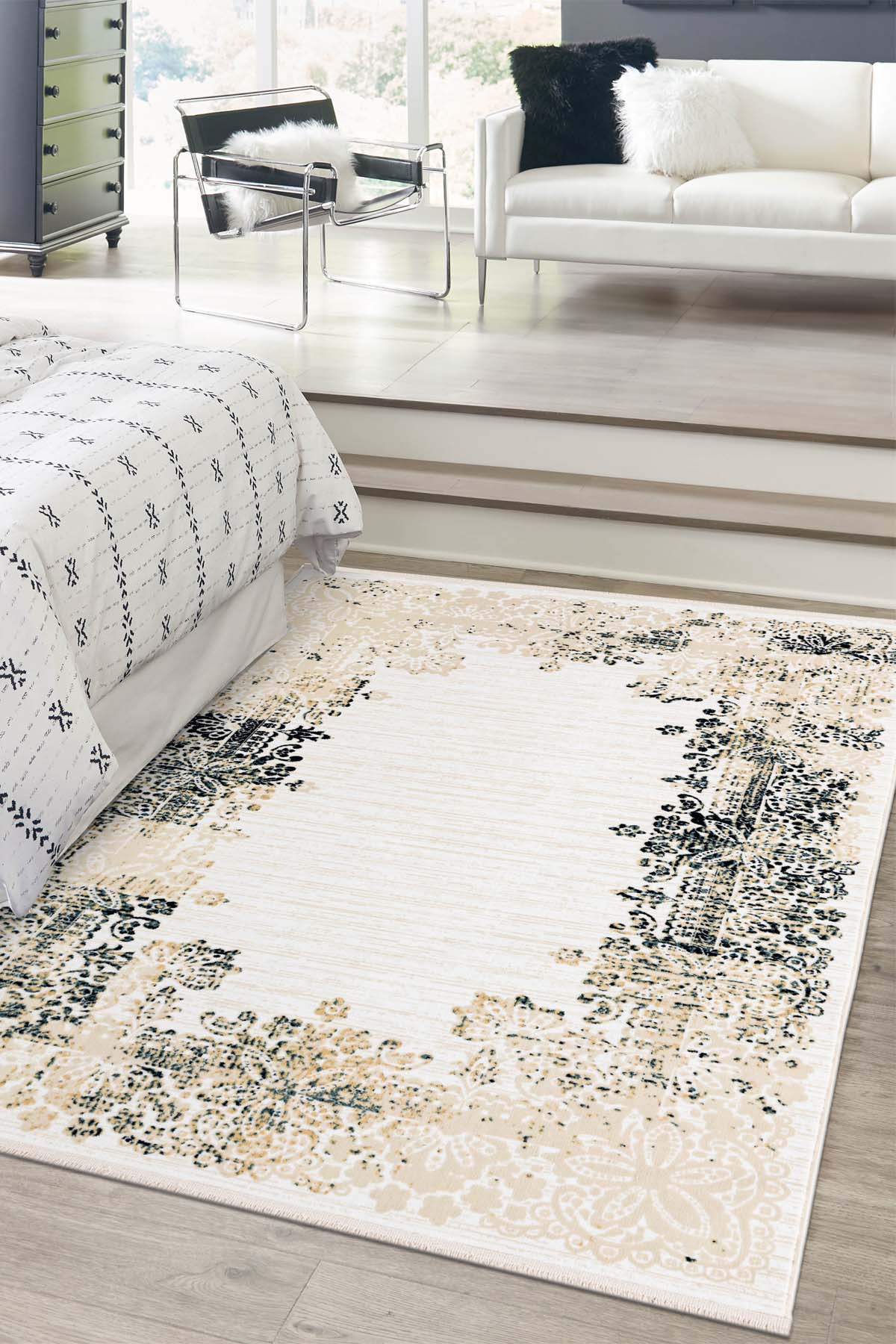 Angorahome Ethnic Dokuma Makine Halısı 1922NVY 215 x 305 Dikdörtgen - 2