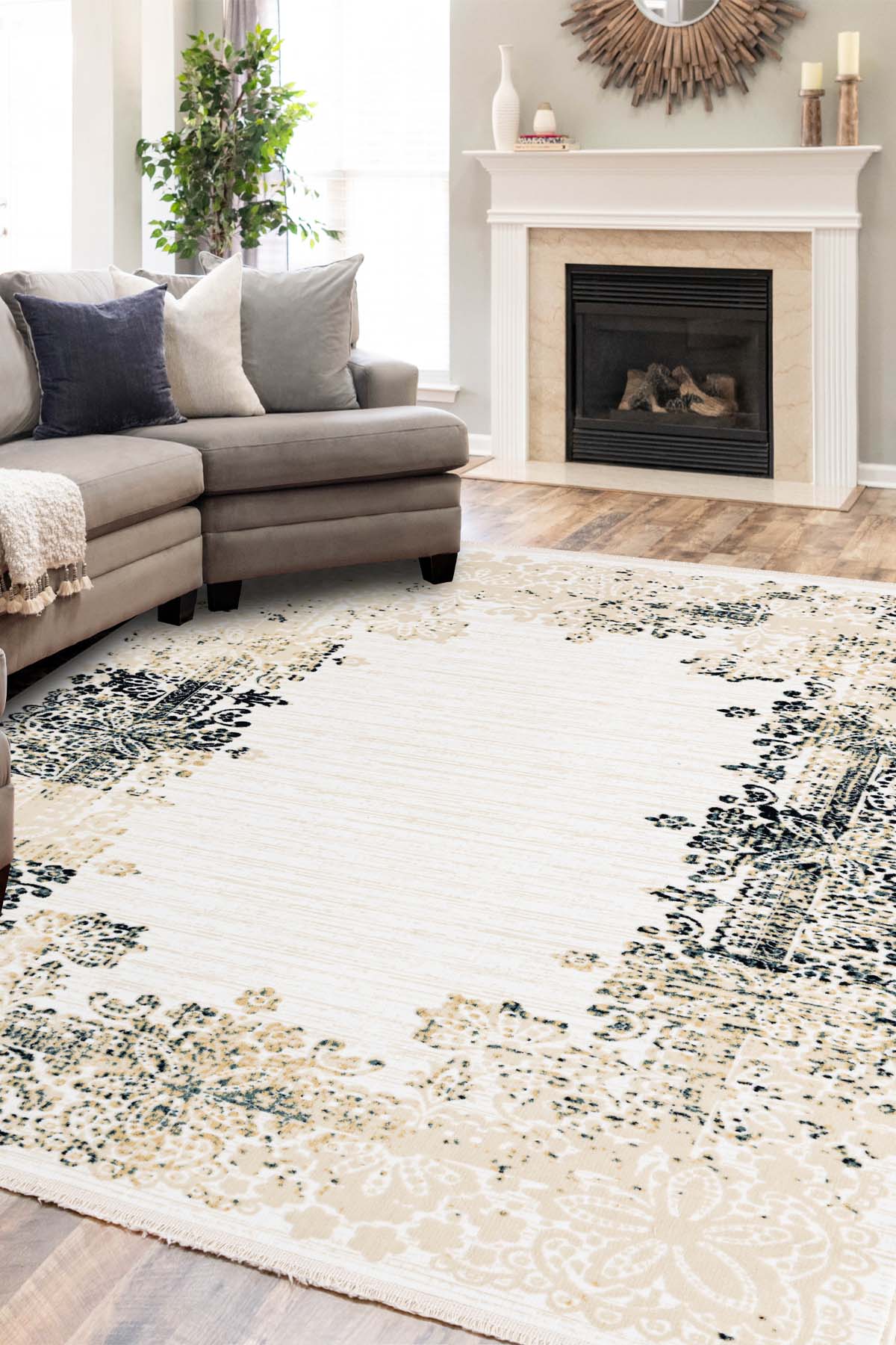 Angorahome Ethnic Dokuma Makine Halısı 1922NVY 215 x 305 Dikdörtgen - 4