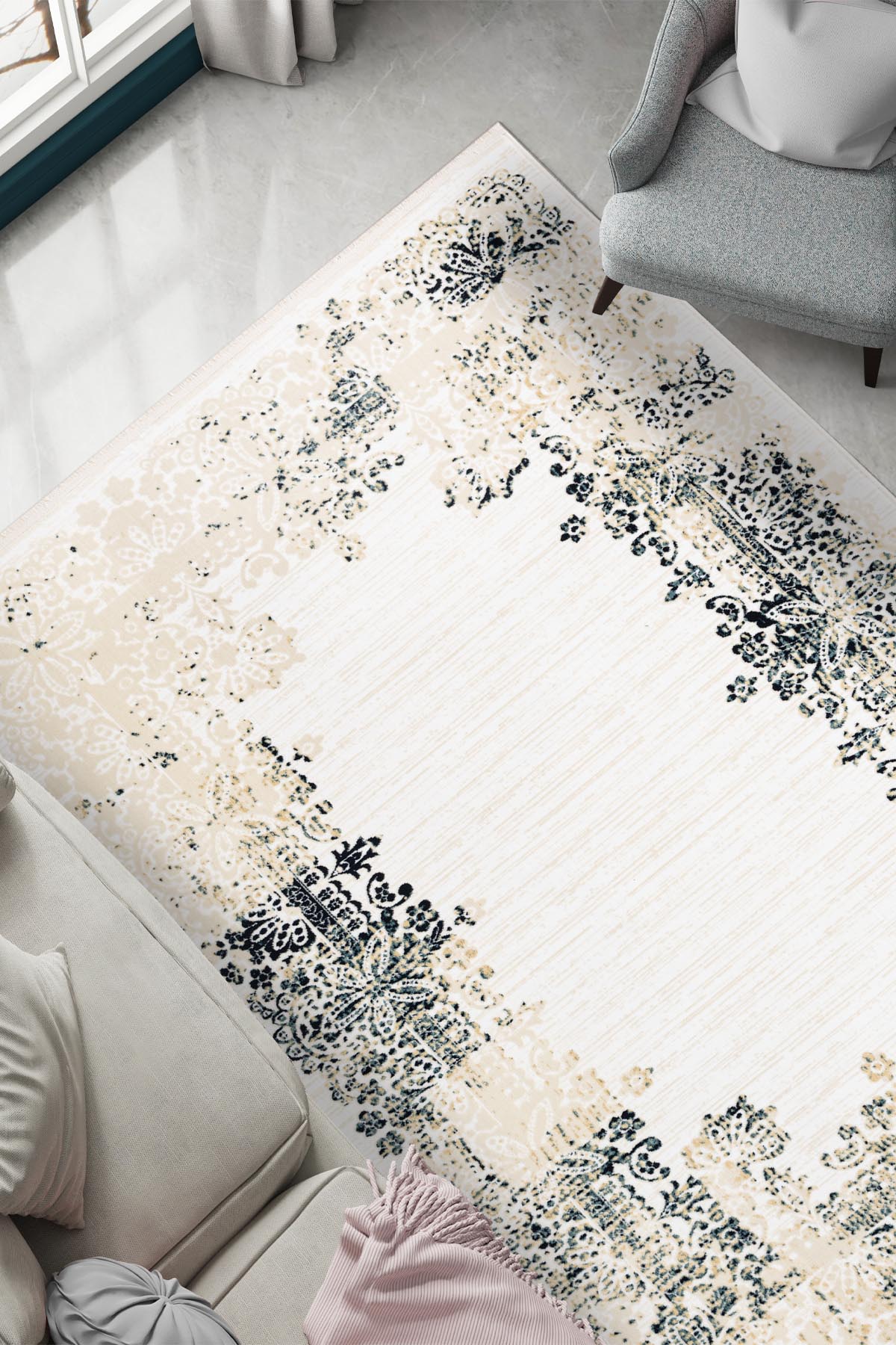 Angorahome Ethnic Dokuma Makine Halısı 1922NVY 215 x 305 Dikdörtgen - 5