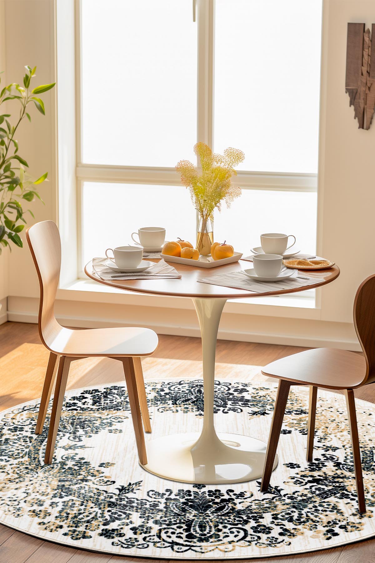 Angorahome Ethnic Dokuma Makine Halısı 1922NVY 160 x 160 Yuvarlak - 3