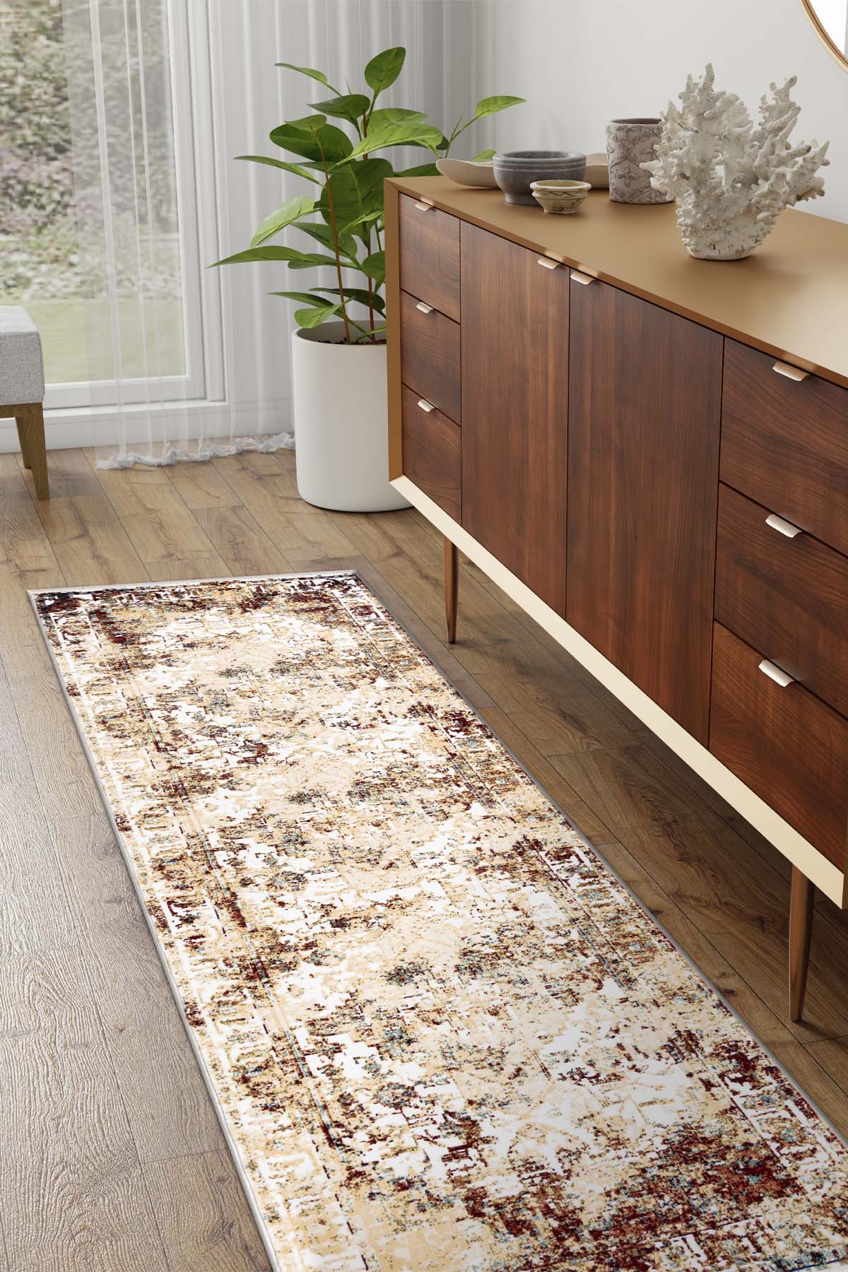 Angorahome Ethnic Dokuma Makine Halısı 1923BD 80 x 305 Dikdörtgen - 2