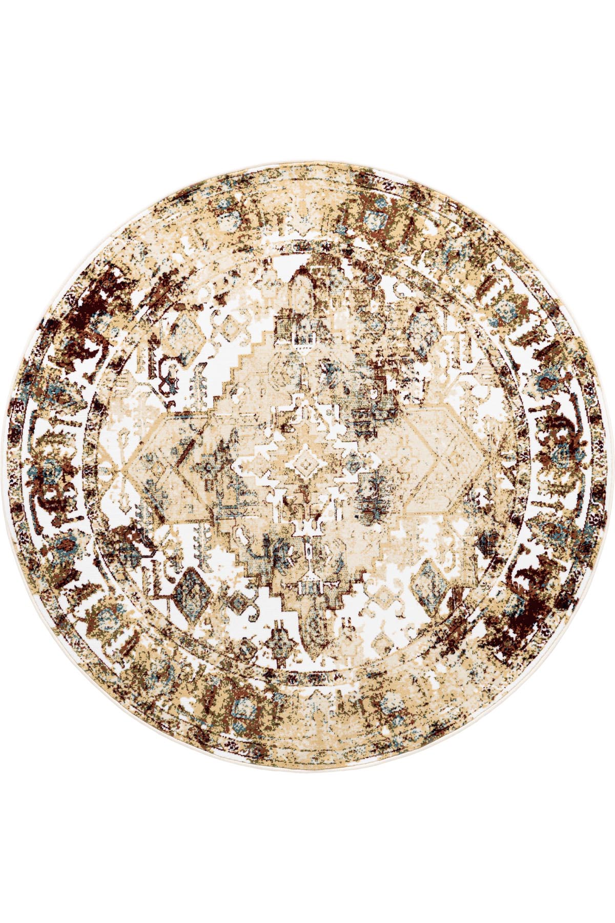 Angorahome Ethnic Dokuma Makine Halısı 1923BD 160 x 160 Yuvarlak - 10