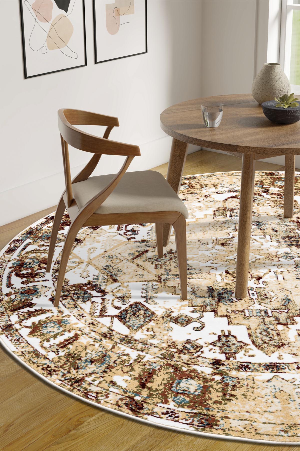 Angorahome Ethnic Dokuma Makine Halısı 1923BD 160 x 160 Yuvarlak - 3