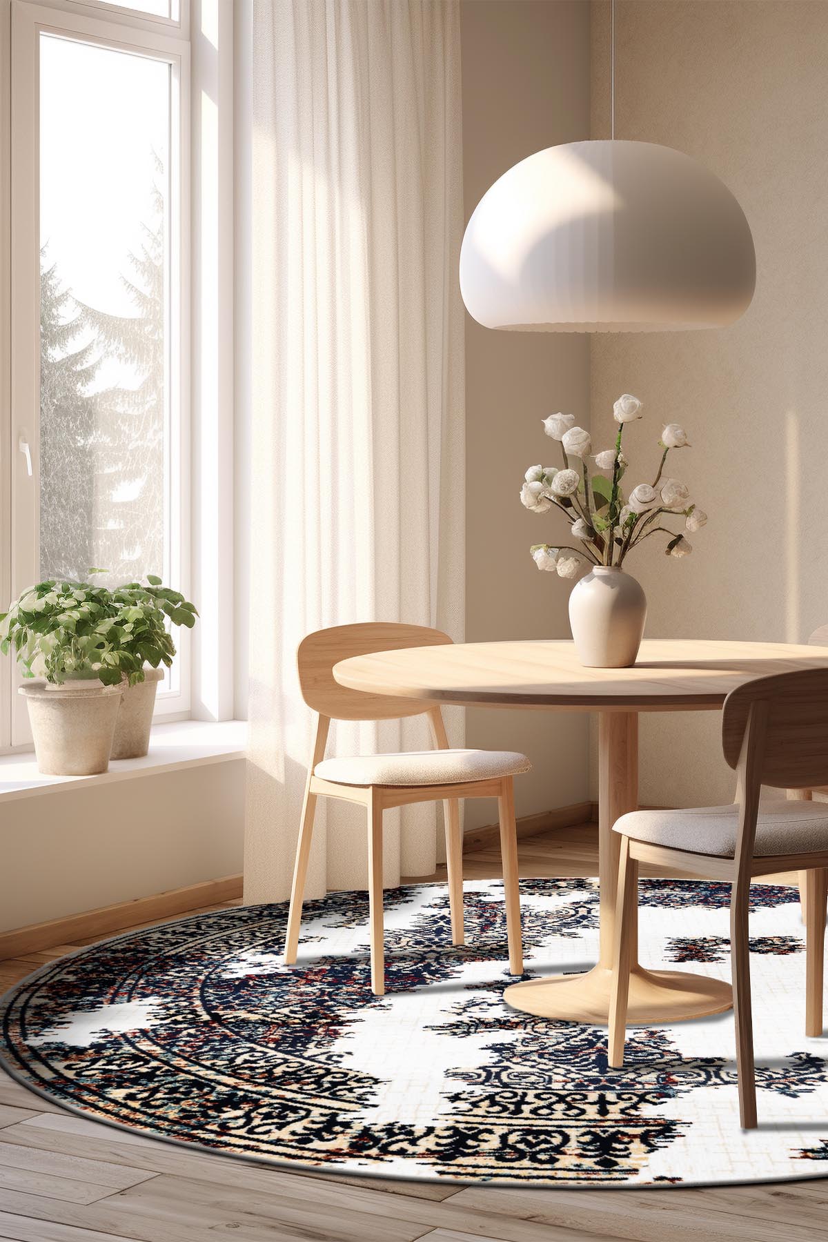 Angorahome Ethnic Dokuma Makine Halısı 1939KR 160 x 160 Yuvarlak - 2