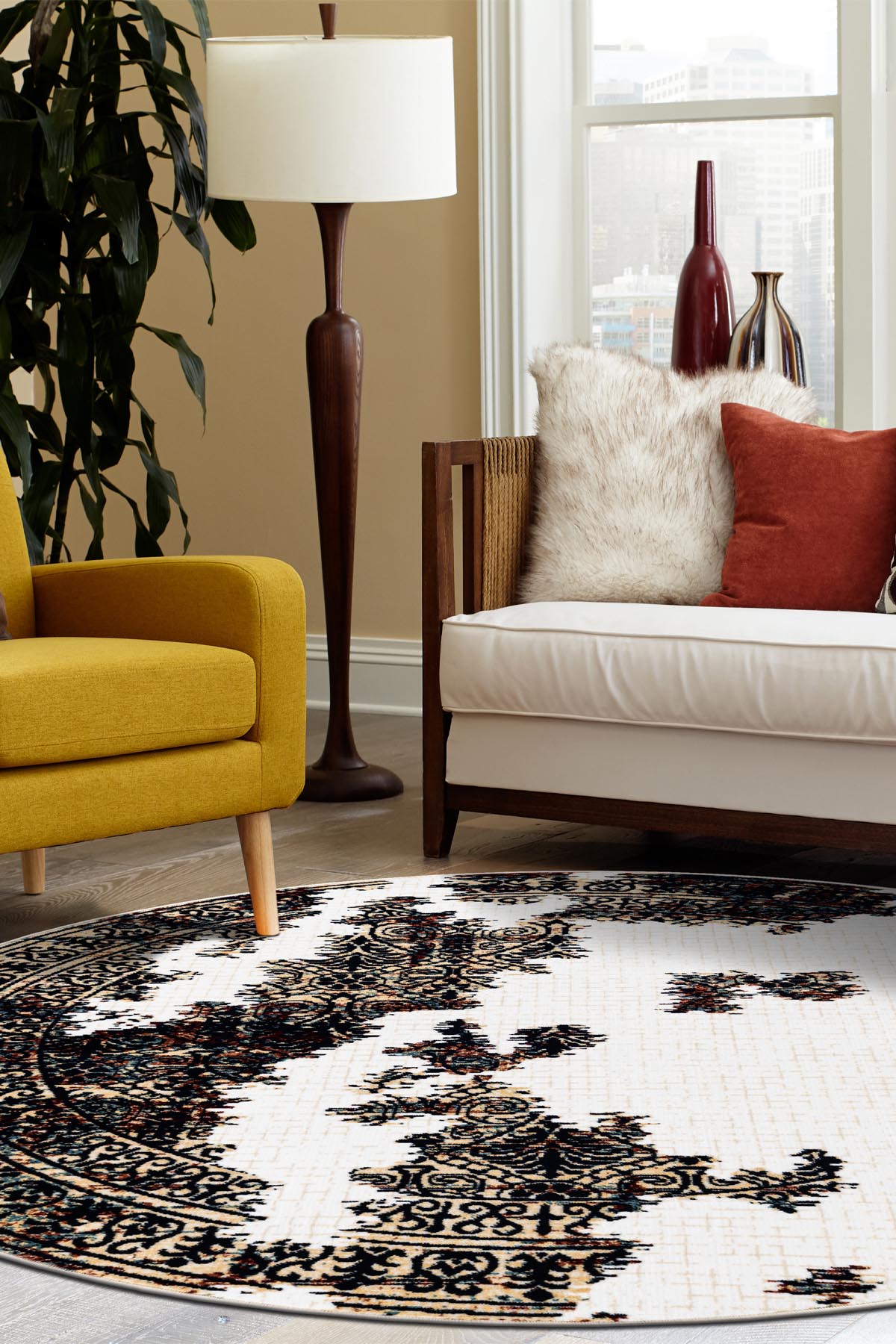 Angorahome Ethnic Dokuma Makine Halısı 1939KR 160 x 160 Yuvarlak - 3