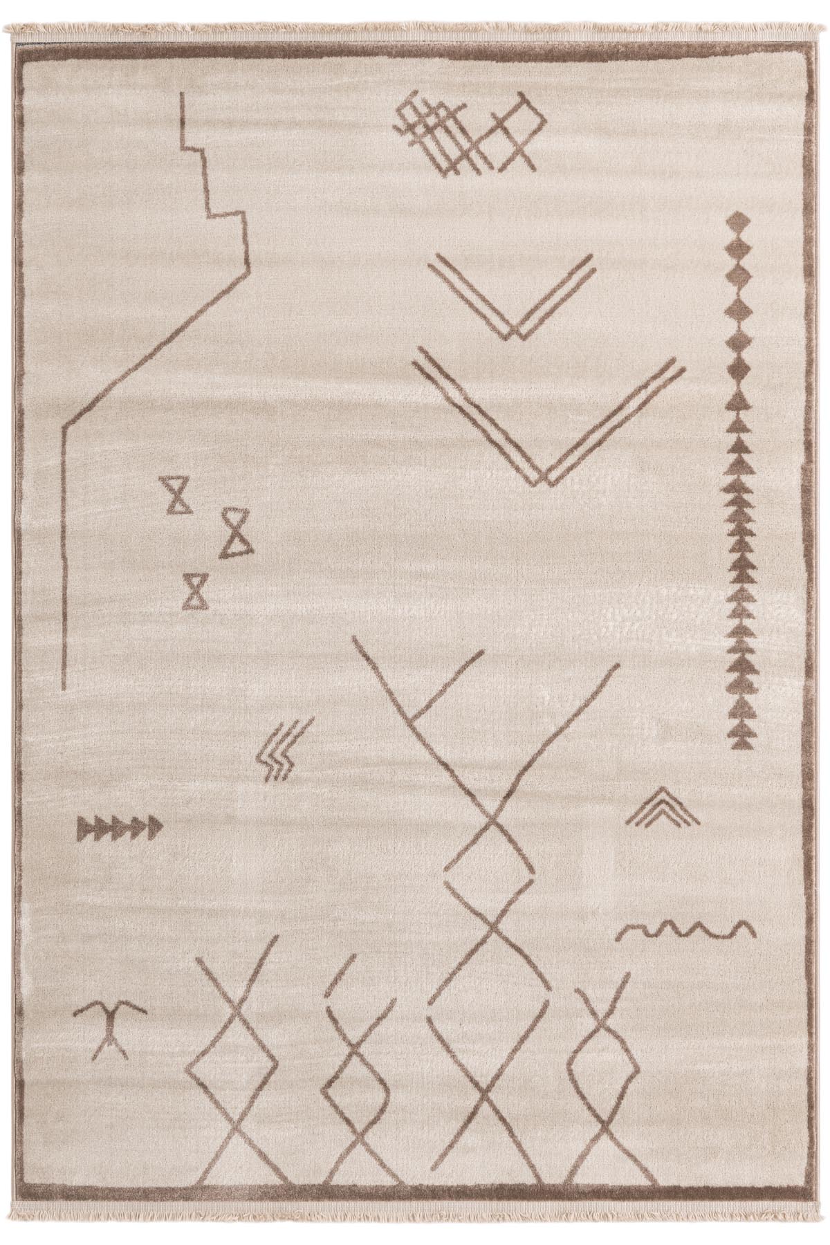 Angorahome Life Makine Halısı 6081 Bej 100 x 300 Saçaklı - 6