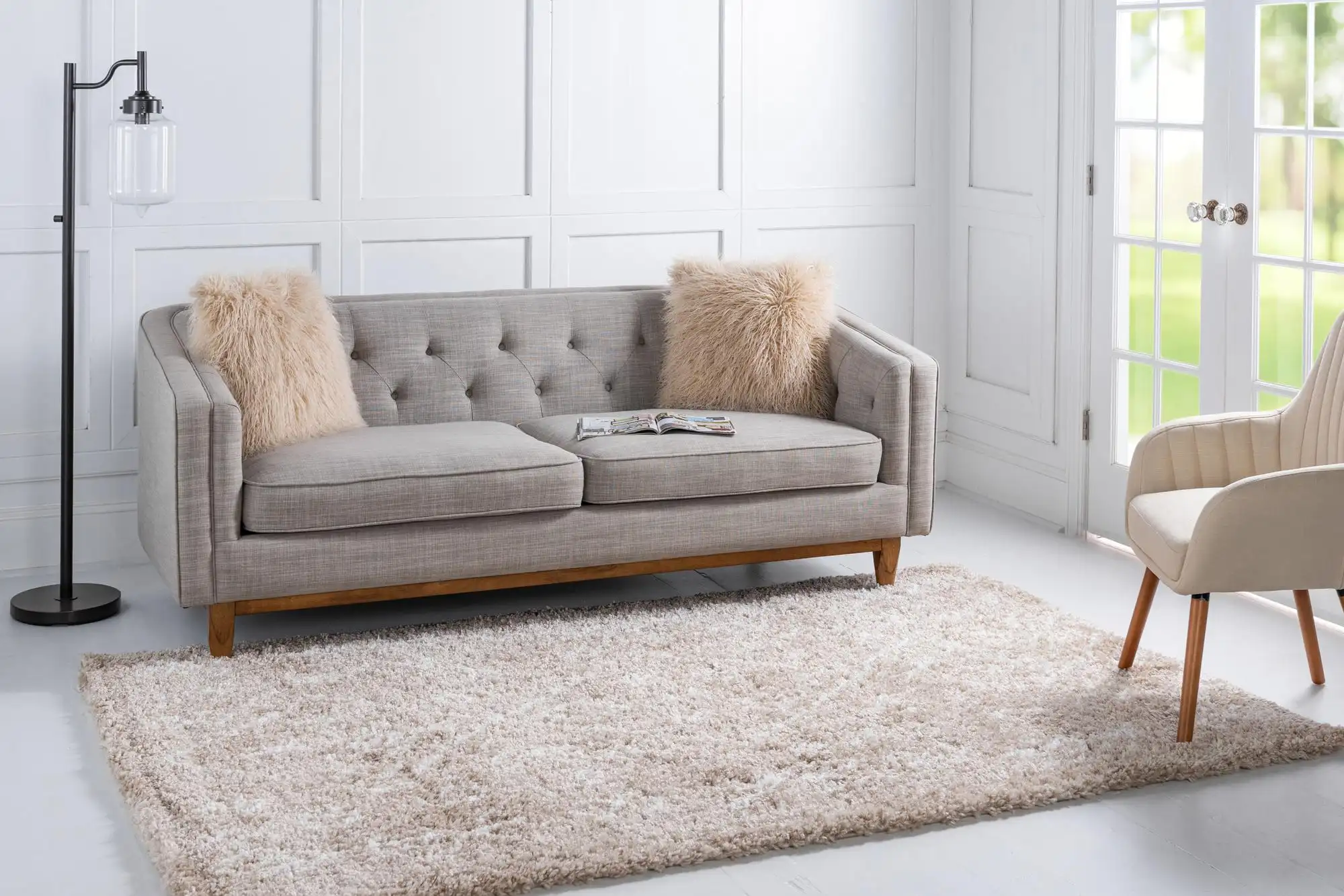 Angorahome Marrakesh Shaggy Makine Halısı 1456B Bej - 2