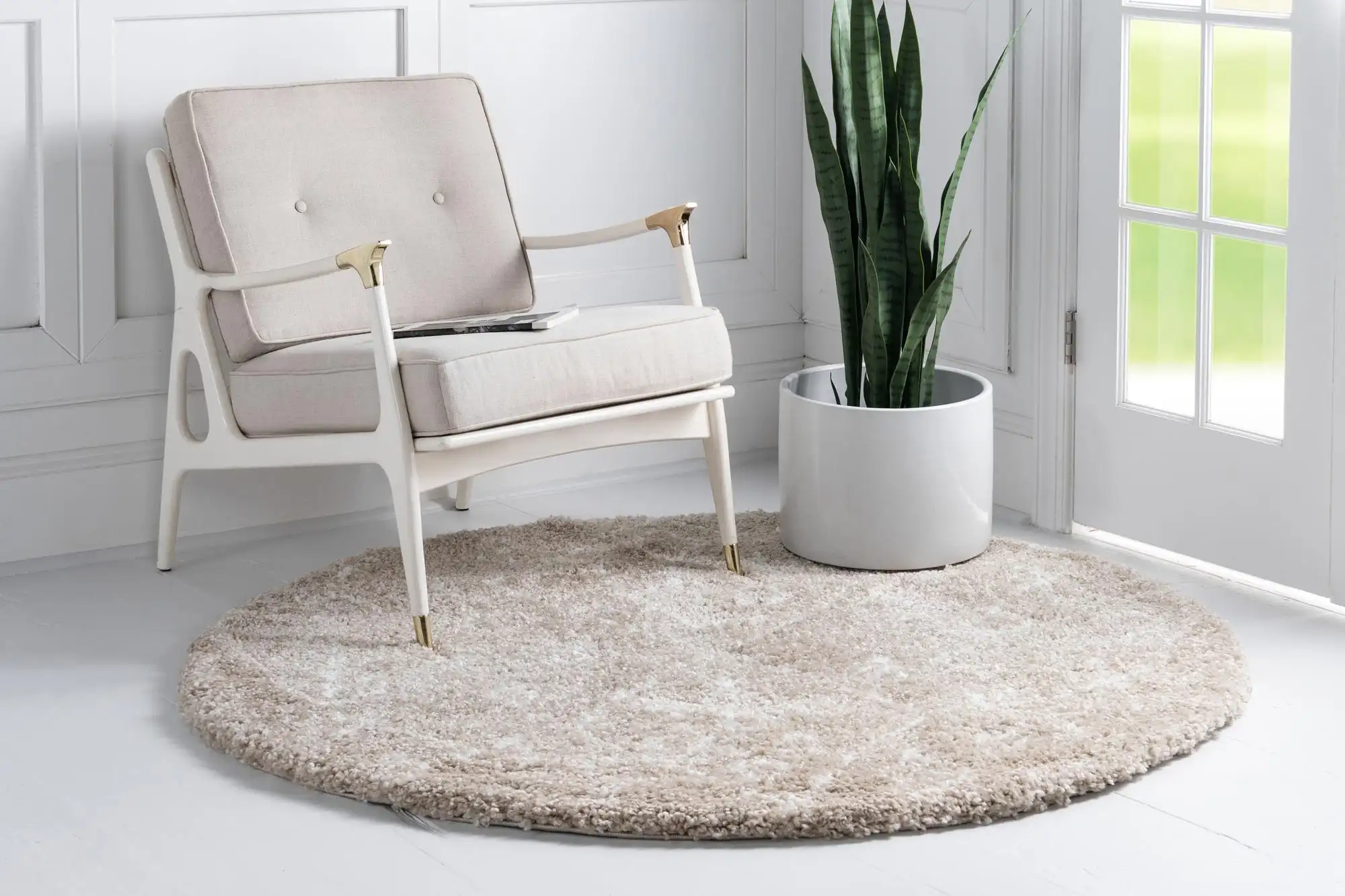 Angorahome Marrakesh Shaggy Makine Halısı 1456B Bej - 3