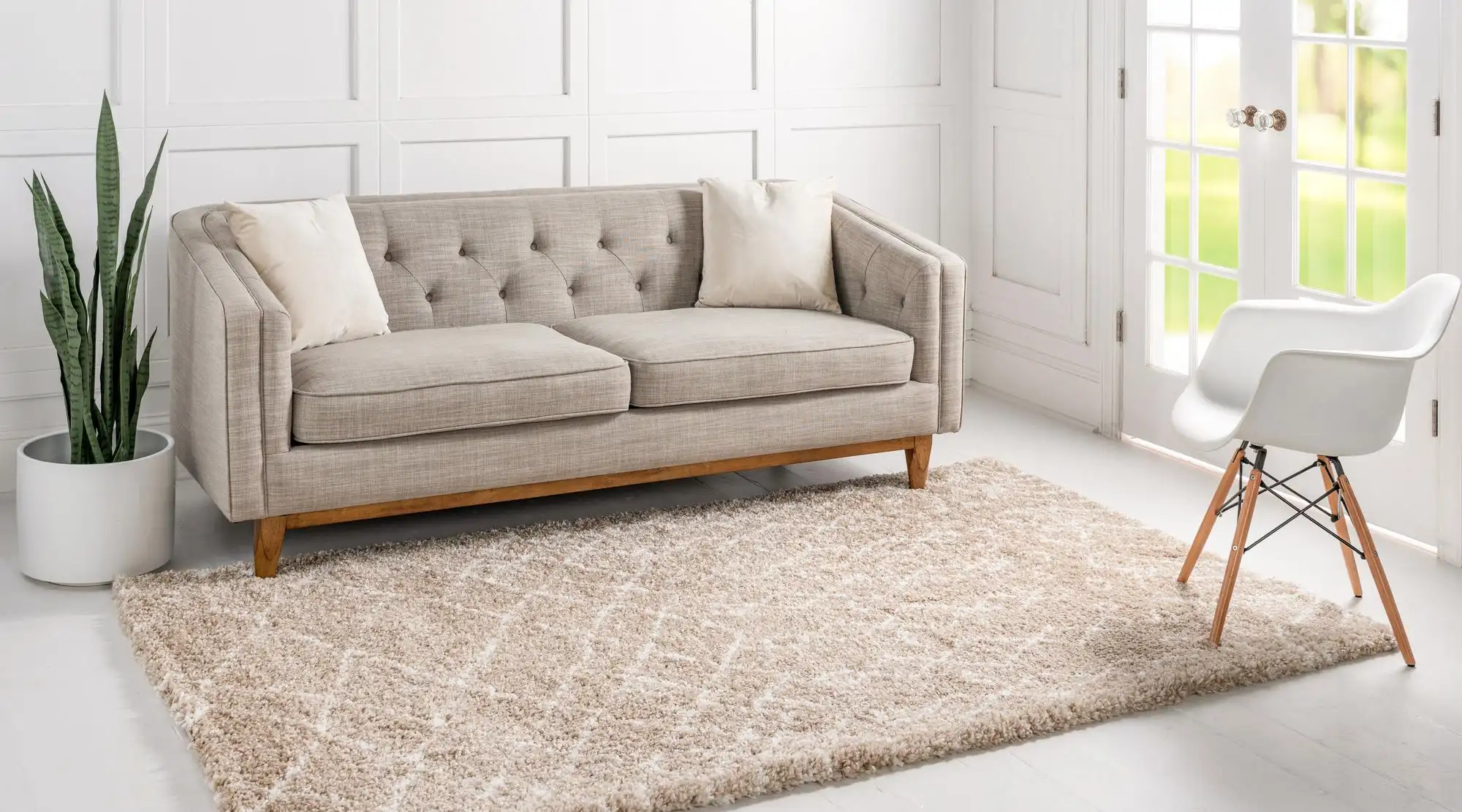 Angorahome Marrakesh Shaggy Makine Halısı 1458B Bej - 2