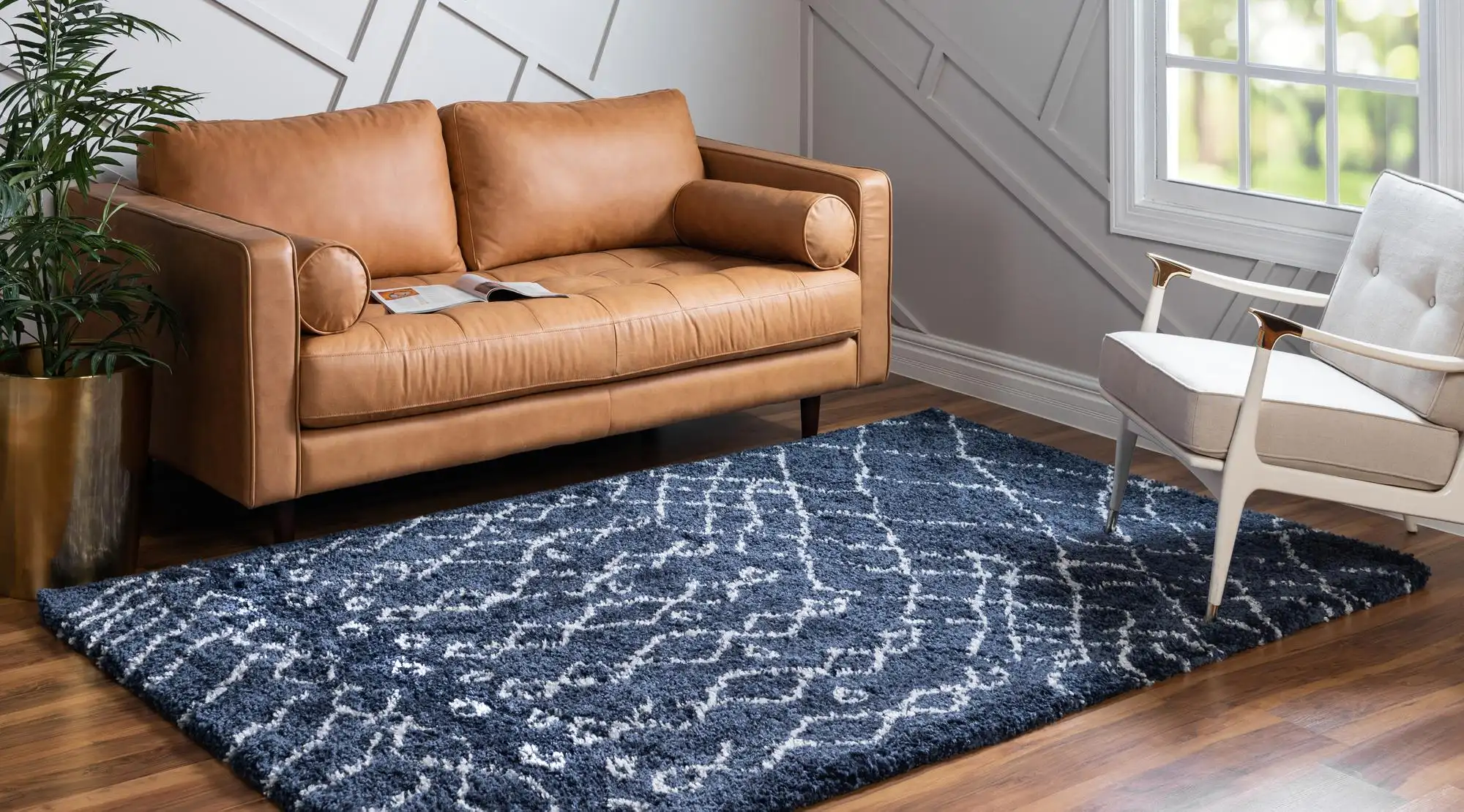 Angorahome Marrakesh Shaggy Makine Halısı 1458C Lacivert - 2