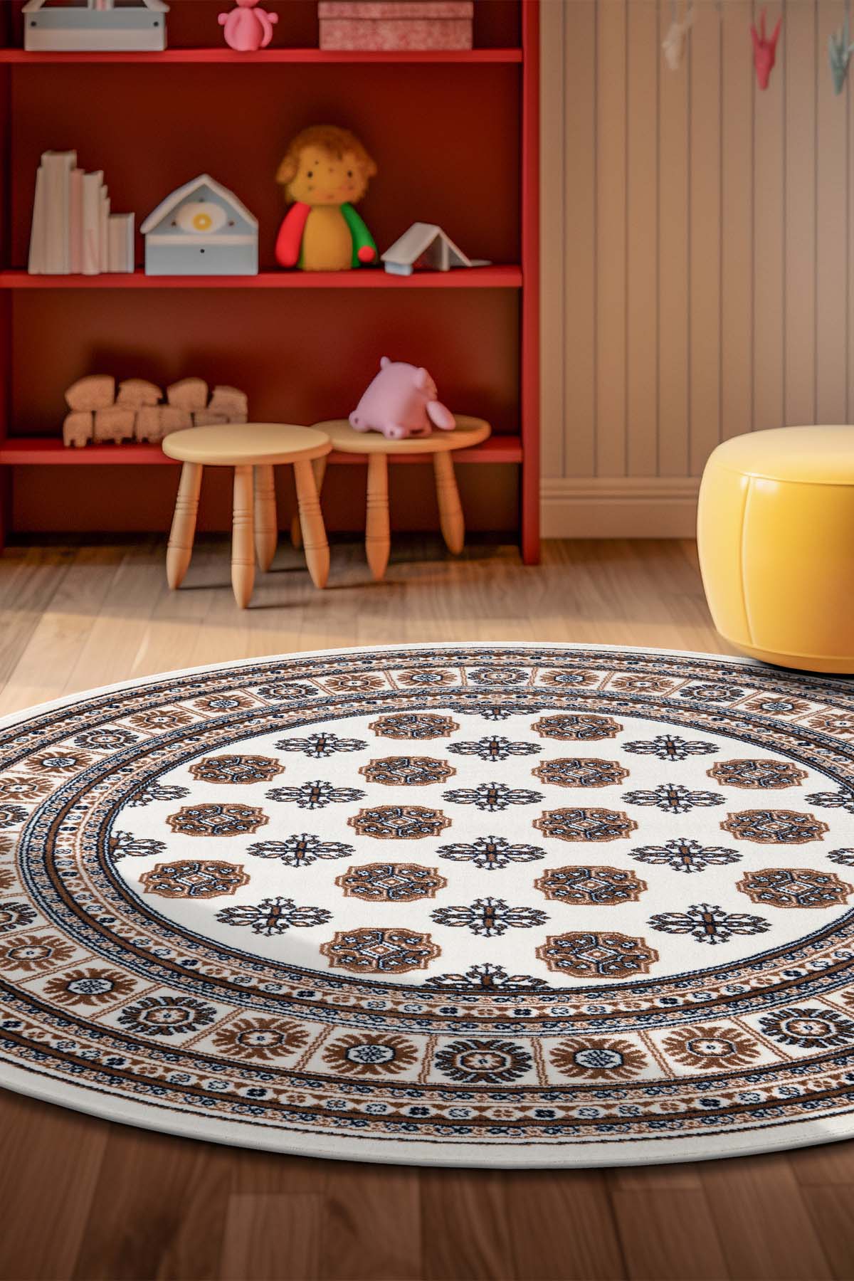 Angorahome Persian Dokuma Makine Halısı BK1001 100 x 100 Yuvarlak - 3