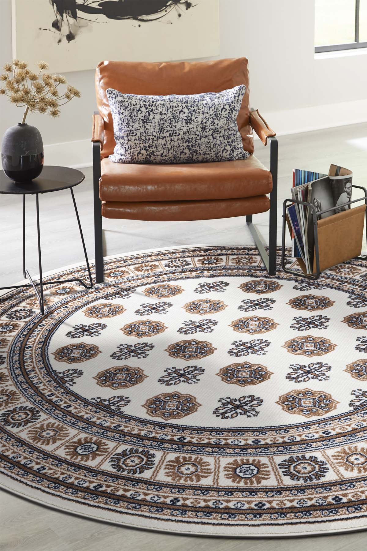 Angorahome Persian Dokuma Makine Halısı BK1001 100 x 100 Yuvarlak - 4