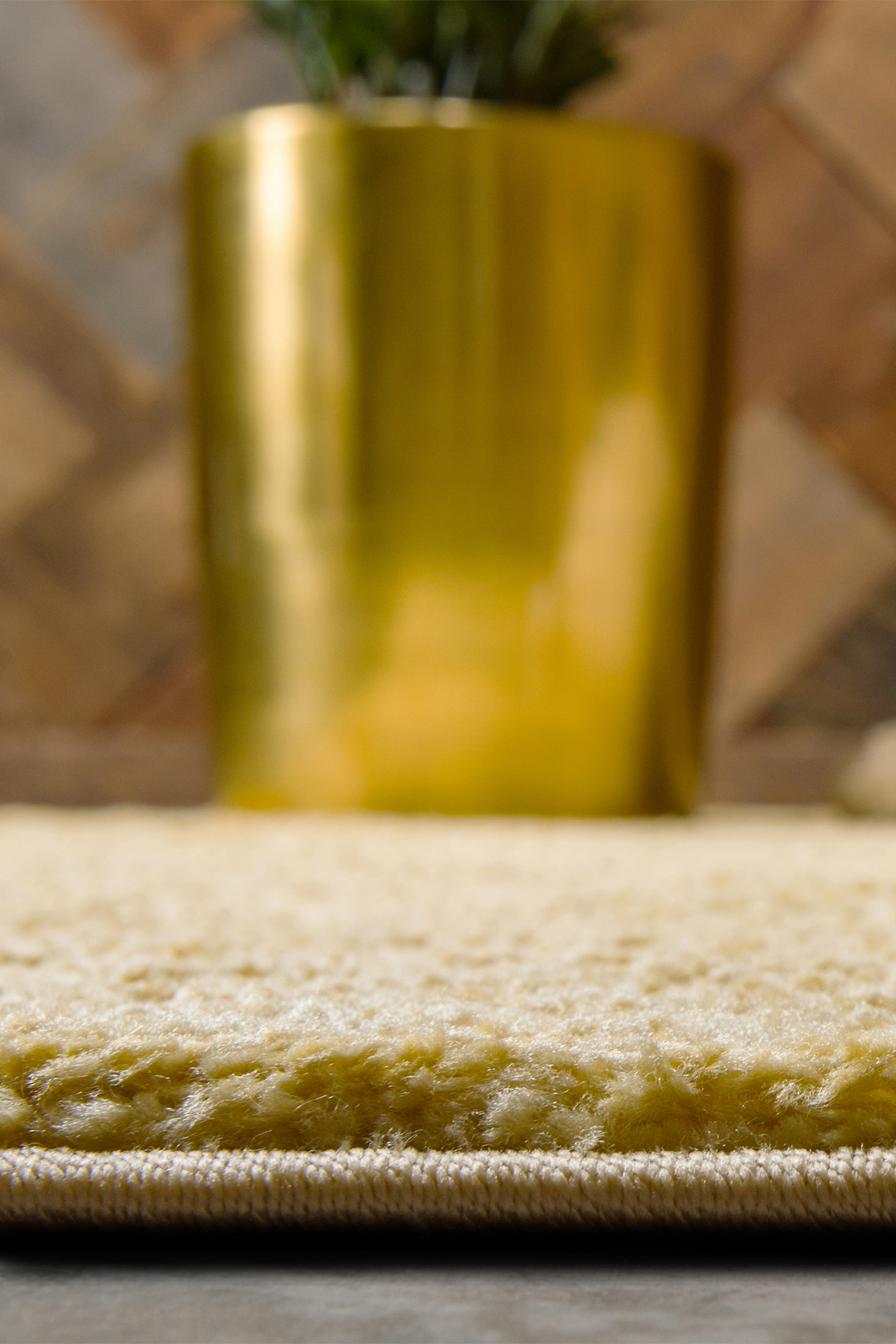 Angorahome Solid  Shaggy Makine Halısı 4371D Sarı - 2