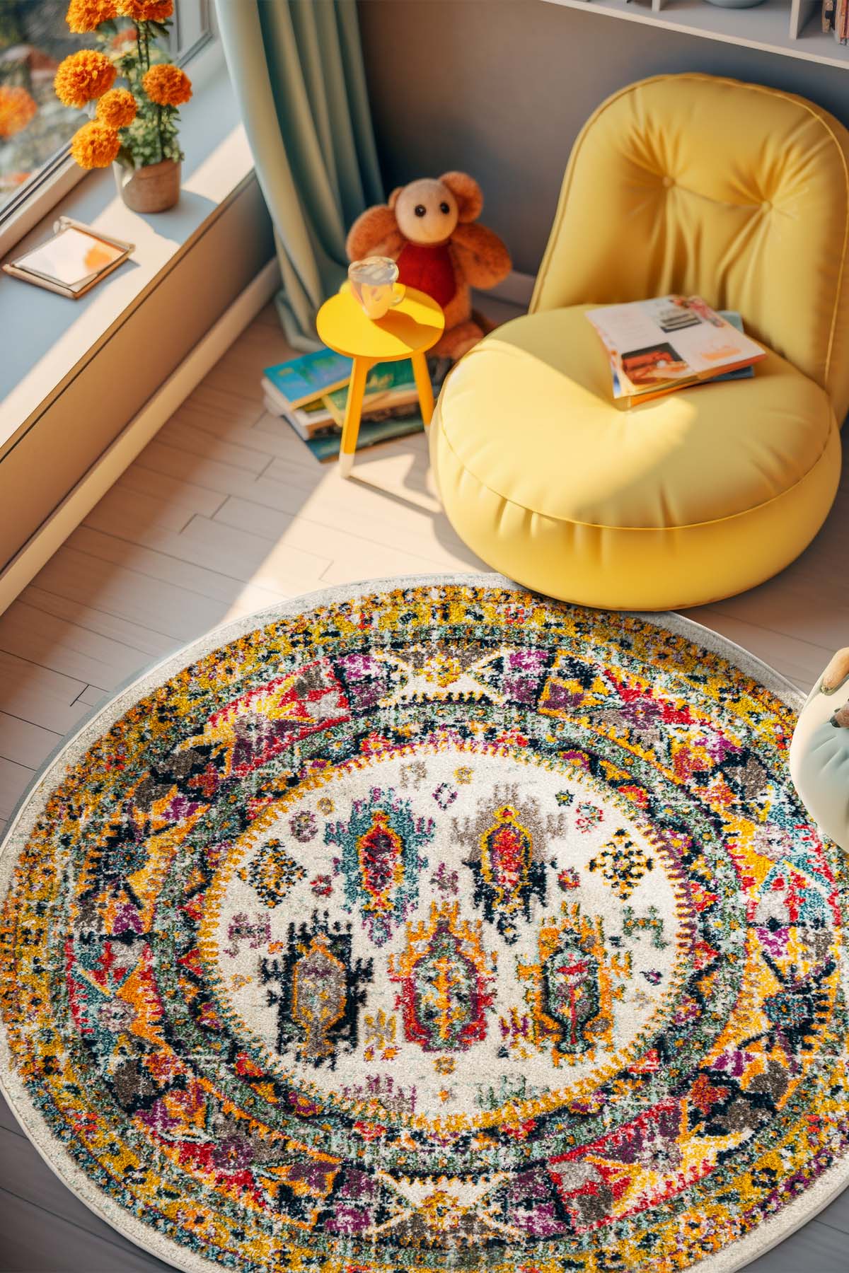 Angorahome Spring Koleksiyonu Dokuma Makine Halısı SP1005 120 x 120 Yuvarlak - 5