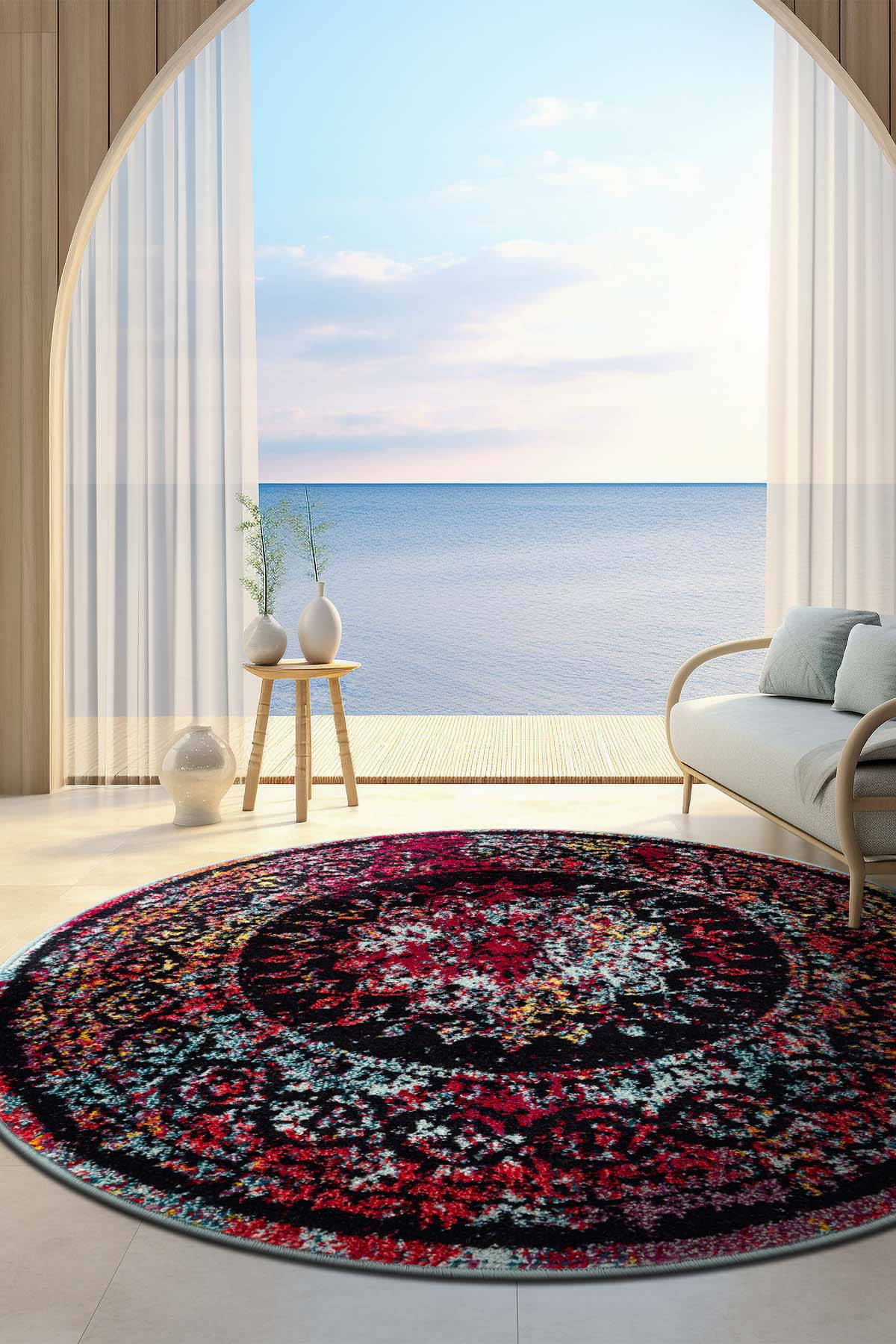 Angorahome Spring Koleksiyonu Dokuma Makine Halısı SP1008 120 x 120 Yuvarlak - 3